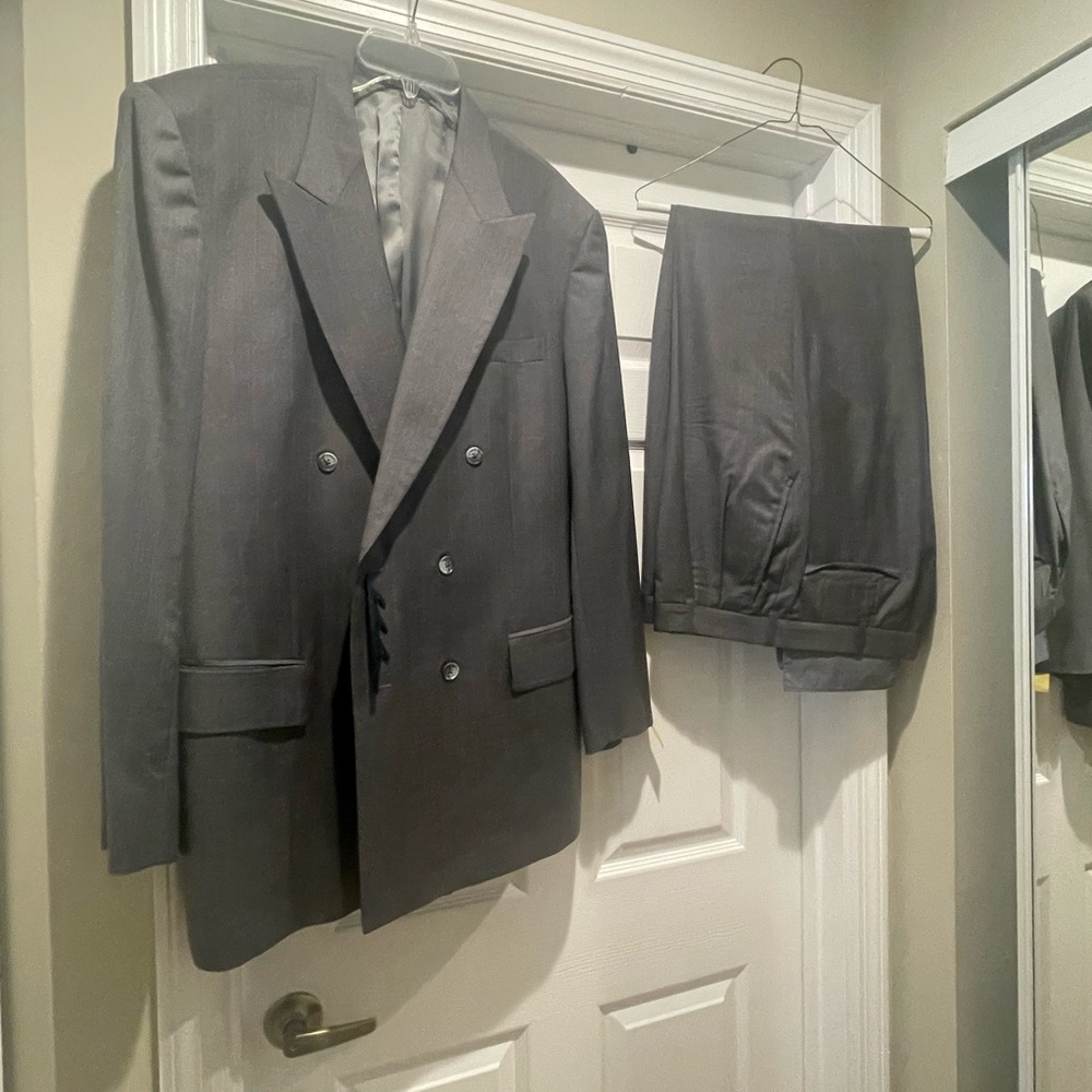 Men's Double-Breasted Gray Suit Jacket & Trousers